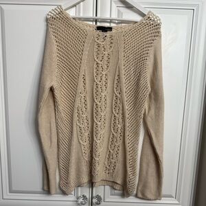 Kaisely Size XL Cream Coloured Loosely Knit Cable Knit Boat Neck Cotton Sweater